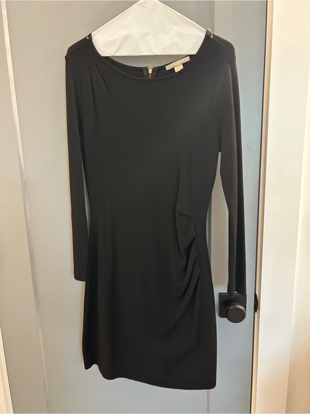 Banana Republic Wool Black Long-Sleeve Draped Waist Mini Dress - Women's